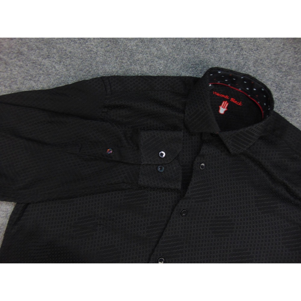 Visconti Black Button Down Shirt Mens Med Long Sleeve Textured Geometric Formal
